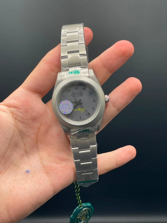 RLX Silver Oyster Chain With Gray Arabic Dial Automatic Watch