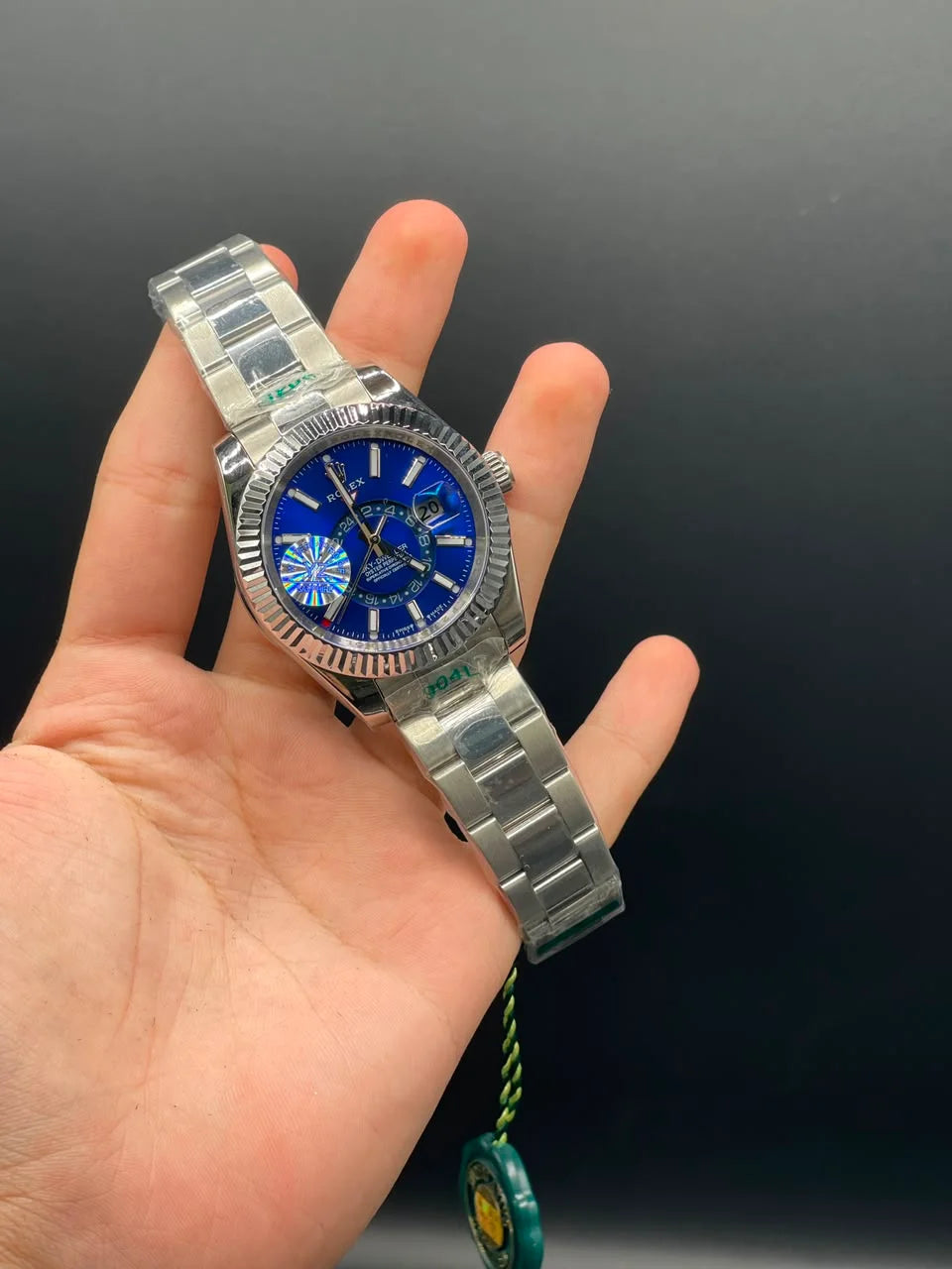 RLX Silver Oyster Chain With Dark Blue Dial Sky-Dweller Style Automatic Watch