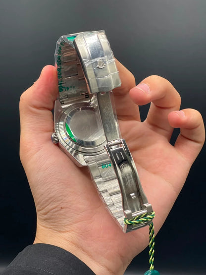 RLX Silver Oyster Chain With Green Dial Sky-Dweller Style Automatic Watch