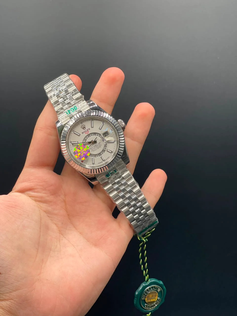 RLX Silver Jubilee Chain With White Dial Sky-Dweller Style Automatic Watch