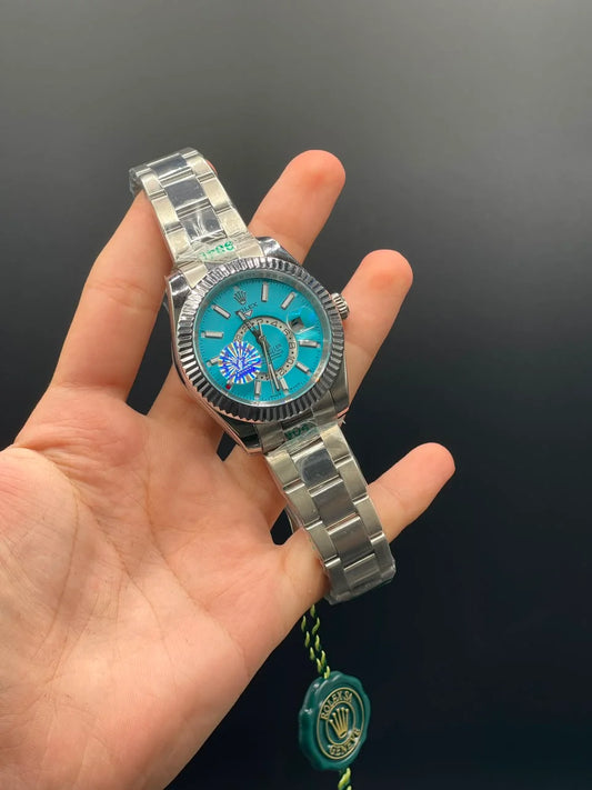 RLX Silver Oyster Chain With Tiffany Blue Dial Sky-Dweller Style Automatic Watch