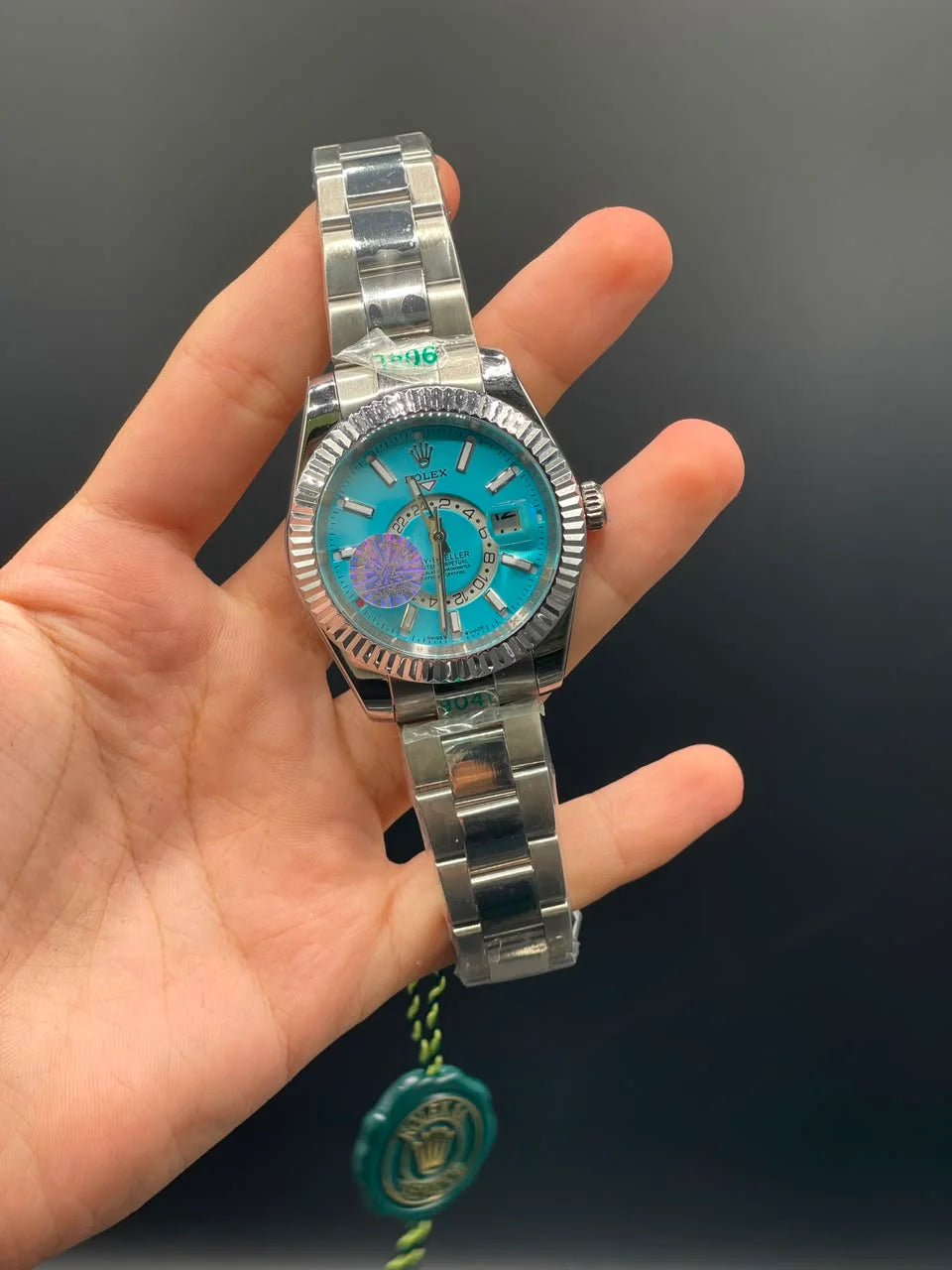 RLX Silver Oyster Chain With Tiffany Blue Dial Sky-Dweller Style Automatic Watch