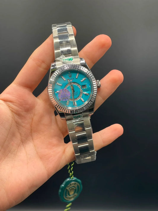 RLX Silver Oyster Chain With Tiffany Blue Dial Sky-Dweller Style Automatic Watch