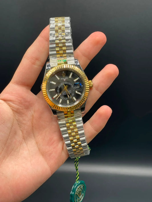 RLX Two Tone Jubilee Chain With Black Dial Sky-Dweller Style Automatic Watch