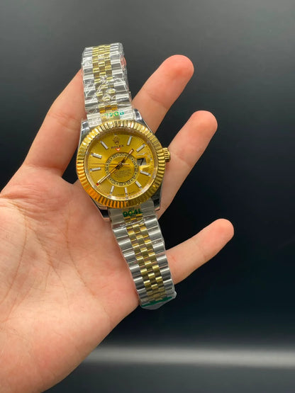 RLX Two Tone Jubilee Chain With Golden Dial Sky-Dweller Style Automatic Watch