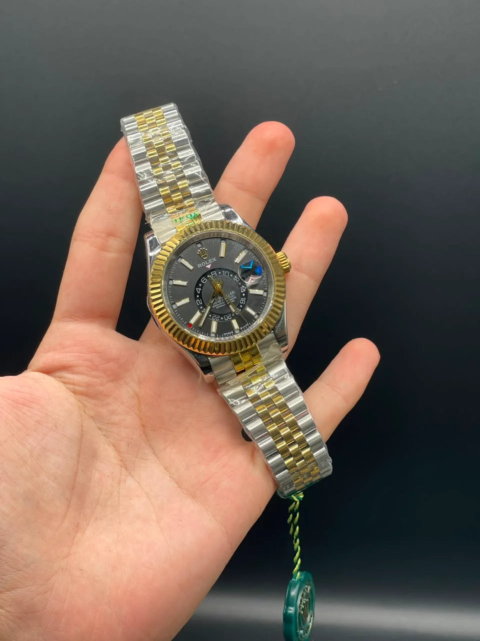 RLX Two Tone Jubilee Chain With Black Dial Sky-Dweller Style Automatic Watch