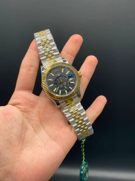 RLX Two Tone Jubilee Chain With Black Dial Sky-Dweller Style Automatic Watch
