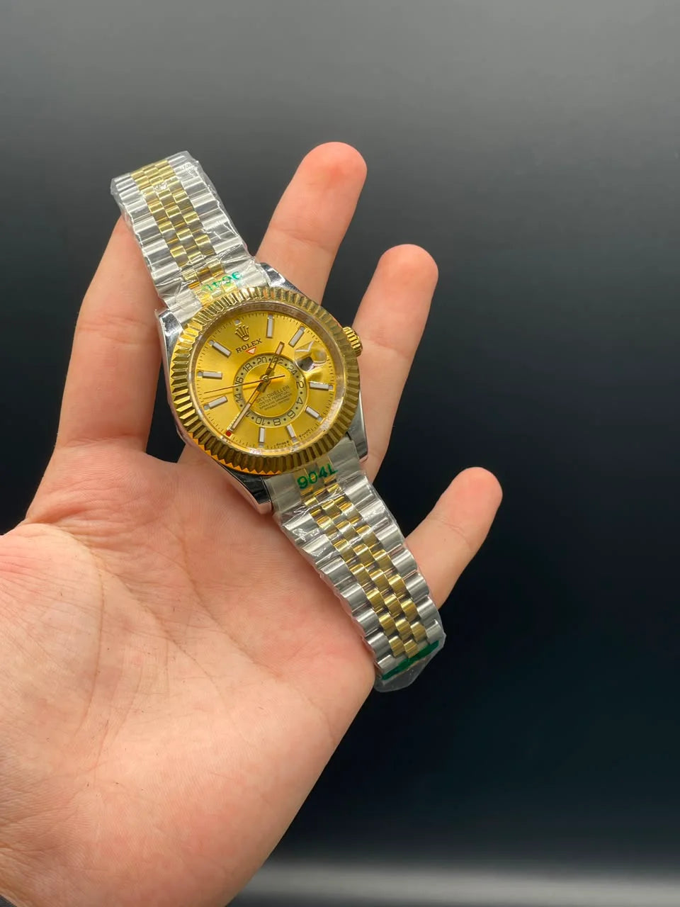 RLX Two Tone Jubilee Chain With Golden Dial Sky-Dweller Style Automatic Watch