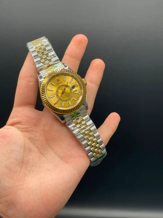 RLX Two Tone Jubilee Chain With Golden Dial Sky-Dweller Style Automatic Watch