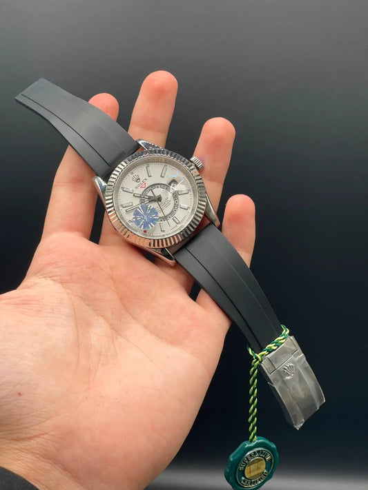 RLX Black Oysterflex Band With White Dial Sky-Dweller Style Automatic Watch