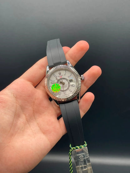 RLX Black Oysterflex Band With White Dial Sky-Dweller Style Automatic Watch