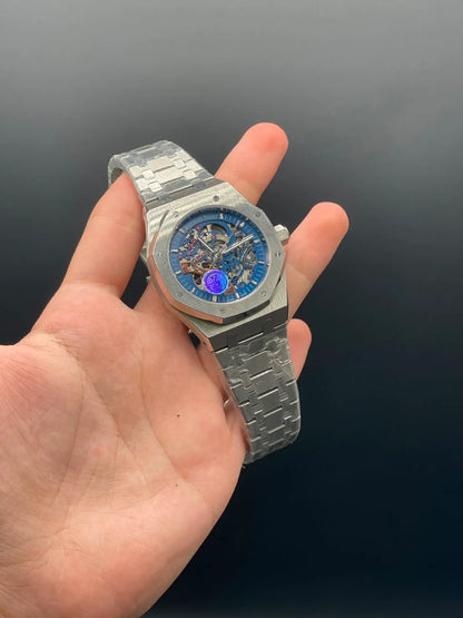 AP Silver Chain With Blue Skeleton Dial Automatic Watch