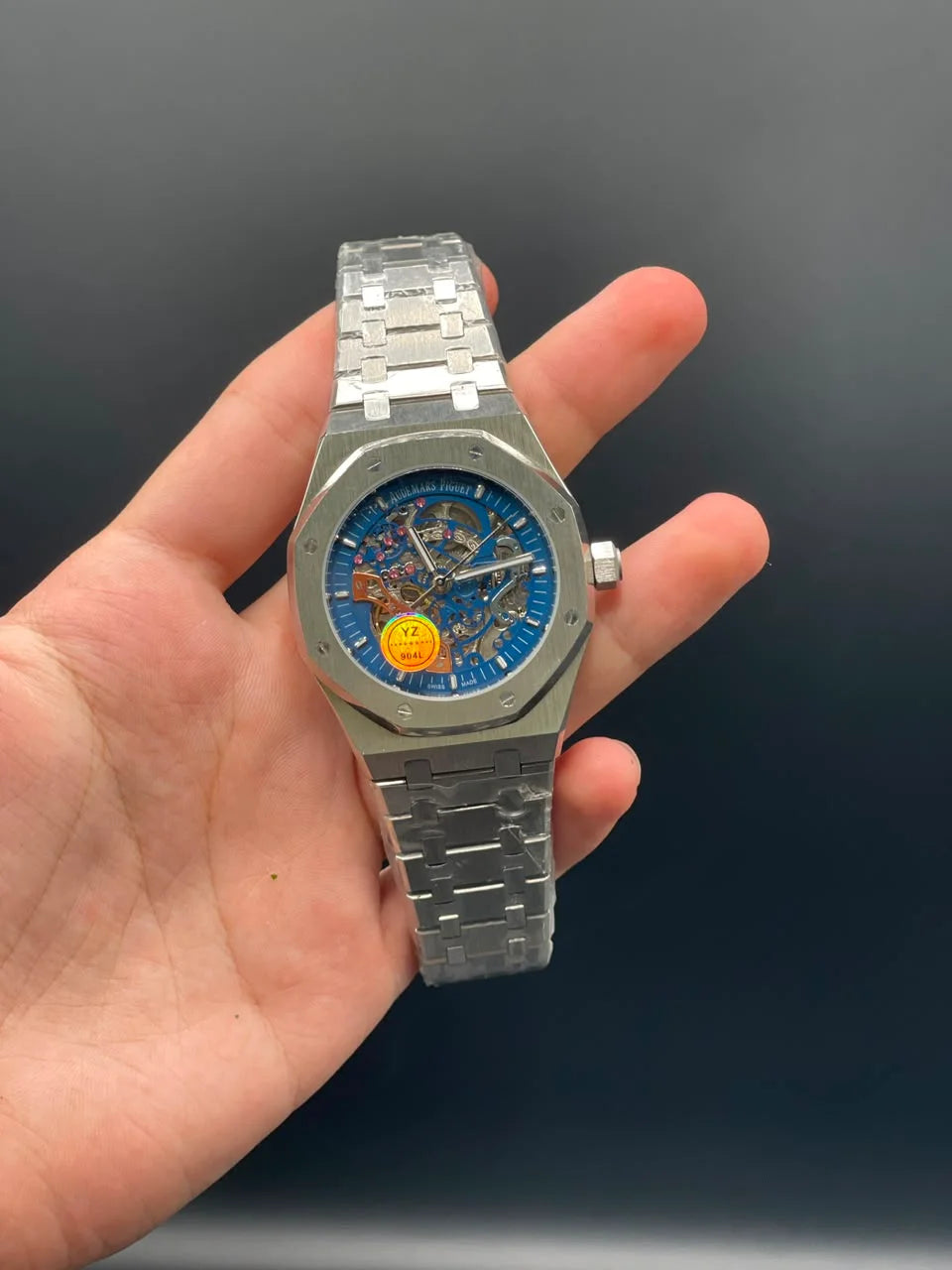 AP Silver Chain With Blue Skeleton Dial Automatic Watch