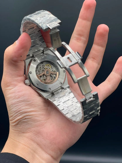 AP Silver Chain With Blue Skeleton Dial Automatic Watch