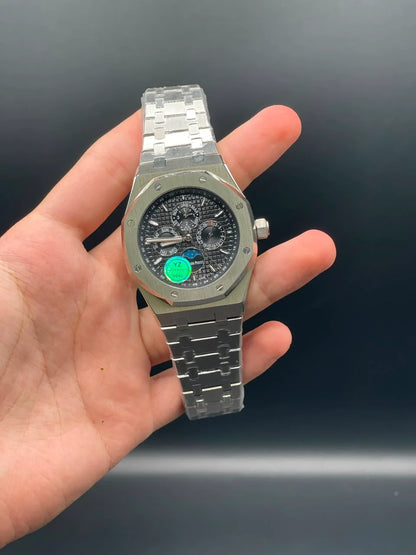 AP Silver Chain With Black Dial Perpetual Calendar Automatic Watch