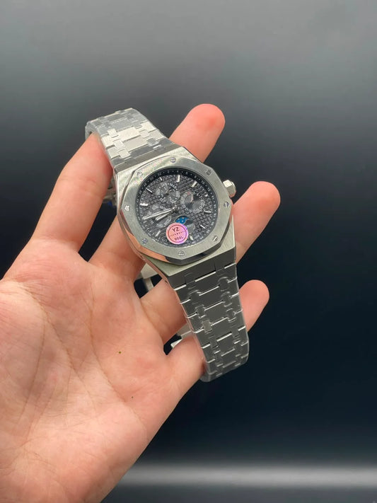 AP Silver Chain With Black Dial Perpetual Calendar Automatic Watch