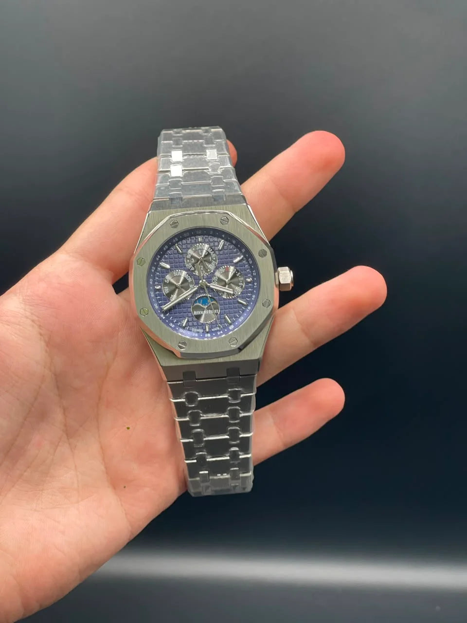 AP Silver Chain With Blue Dial Perpetual Calendar Automatic Watch