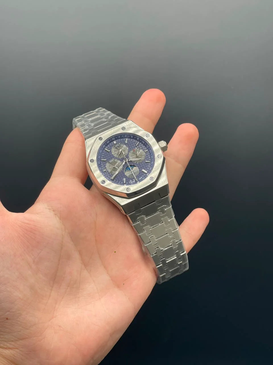 AP Silver Chain With Blue Dial Perpetual Calendar Automatic Watch