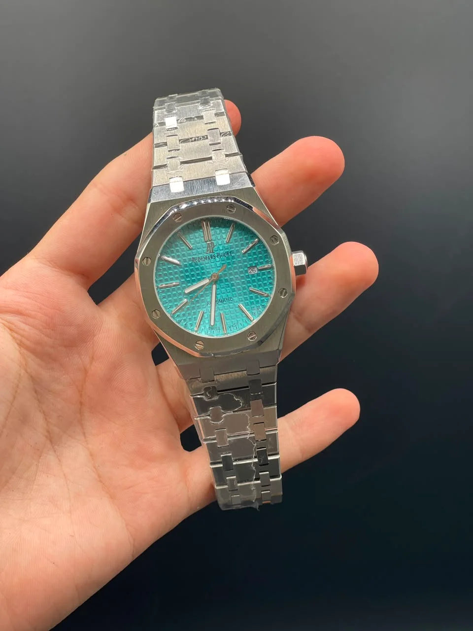 AP Silver Chain With Turquoise Dial Automatic Watch