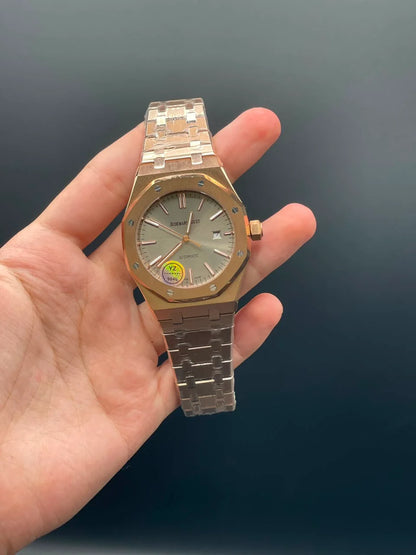 AP Rose Gold Chain With Plain Gray Dial Automatic Watch