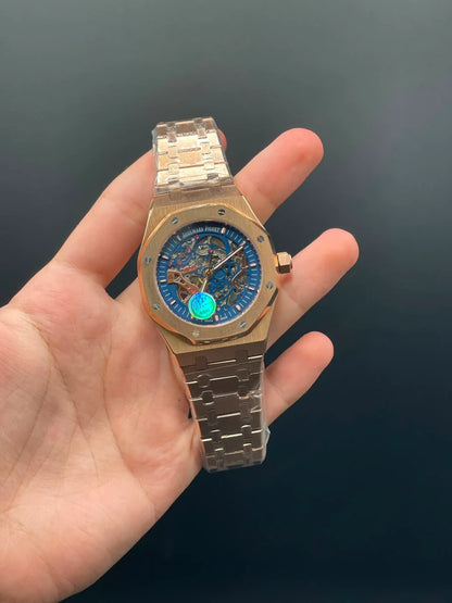 AP Rose Gold Chain With Blue Skeleton Dial Automatic Watch