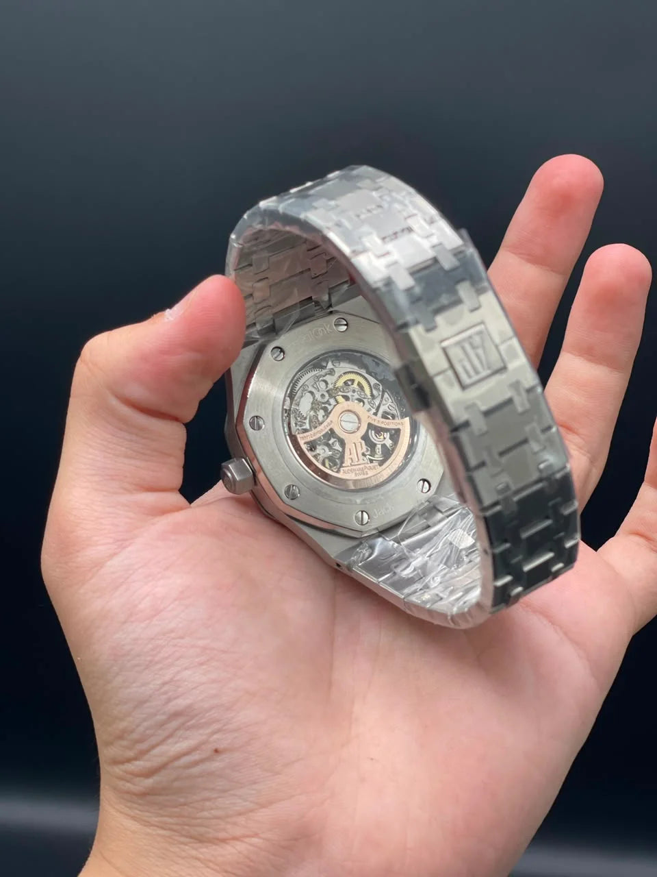 AP Silver Chain With White Skeleton Dial Automatic Watch