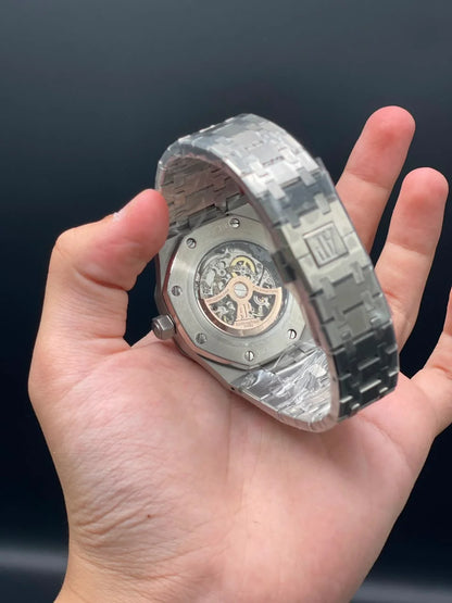 AP Silver Chain With White Skeleton Dial Automatic Watch