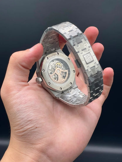 AP Silver Chain With Black Skeleton Dial Automatic Watch