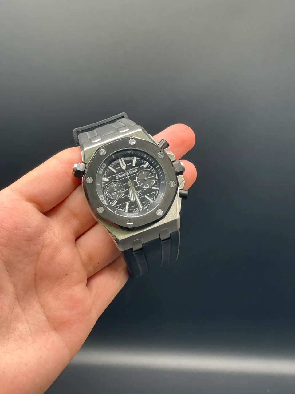 AP Black Rubber Strap With Black Chronograph Dial Offshore Automatic Watch