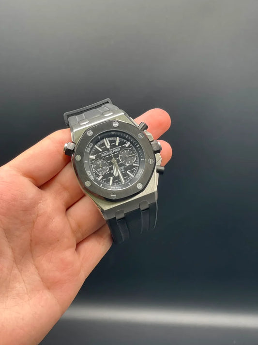 AP Black Rubber Strap With Black Chronograph Dial Offshore Automatic Watch