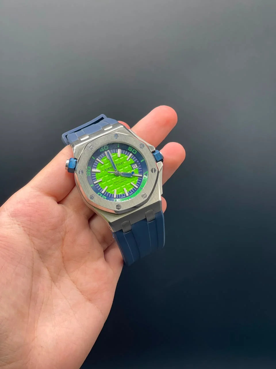 AP Blue Rubber Strap With Green Dial Offshore Automatic Watch