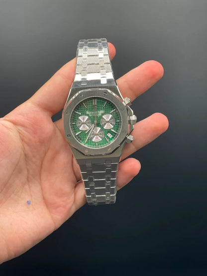 AP Silver Chain With Green Chronograph Dial Quartz Watch