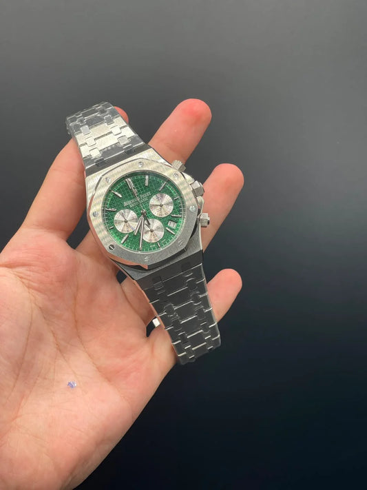 AP Silver Chain With Green Chronograph Dial Quartz Watch