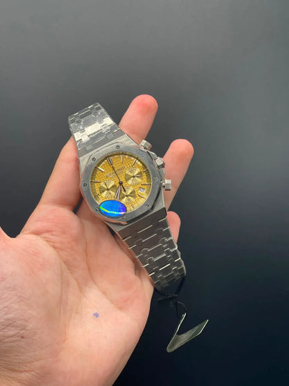 AP Silver Chain With Yellow Chronograph Dial Quartz Watch