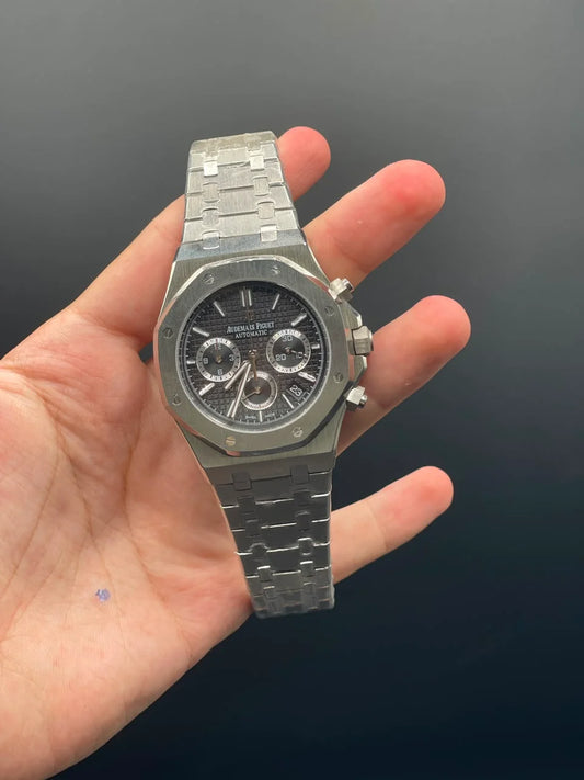 AP Silver Chain With Black Chronograph Dial Quartz Watch