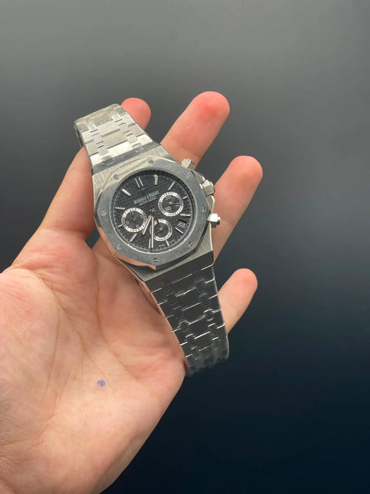 AP Silver Chain With Black Chronograph Dial Quartz Watch