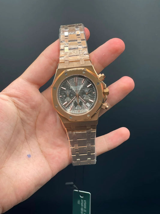 AP Rose Gold Chain With Ash Black Chronograph Dial Quartz Watch