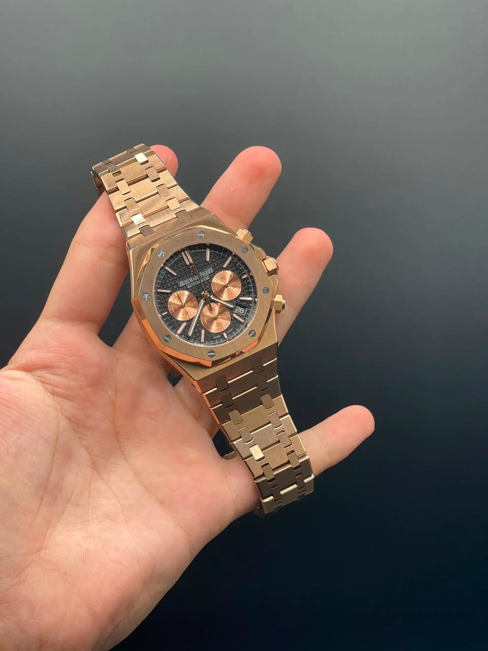 AP Rose Gold Chain With Brown And Black Chronograph Dial Quartz Watch