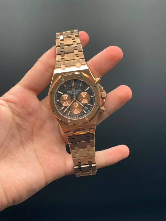AP Rose Gold Chain With Brown And Black Chronograph Dial Quartz Watch