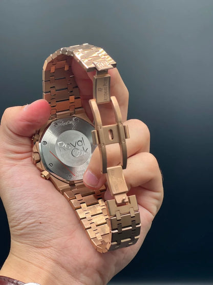 AP Rose Gold Chain With Brown And Black Chronograph Dial Quartz Watch
