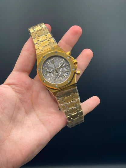 AP Golden Chain With Gray Chronograph Dial Quartz Watch