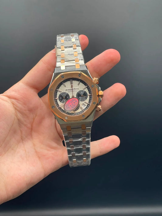 AP Two Tone Chain With White And Black Chronograph Dial Quartz Watch