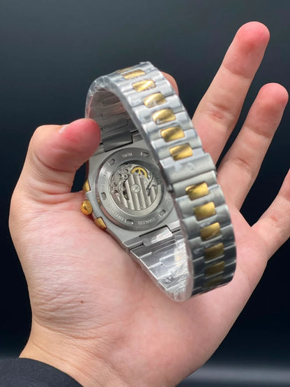 PP Two Tone Chain With Black Skeleton Dial Automatic Watch