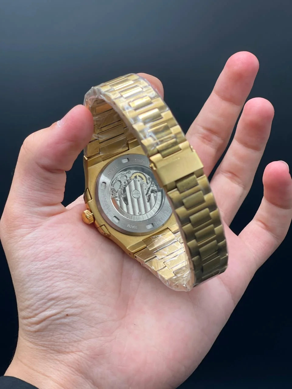 PP Golden Chain With Gray Skeleton Dial Automatic Watch