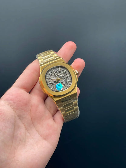 PP Golden Chain With Gray Skeleton Dial Automatic Watch