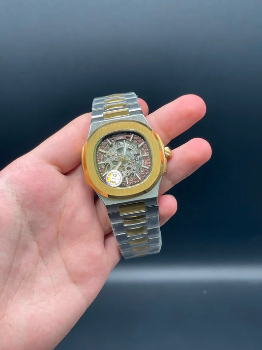 PP Two Tone Chain With Red Skeleton Dial Automatic Watch