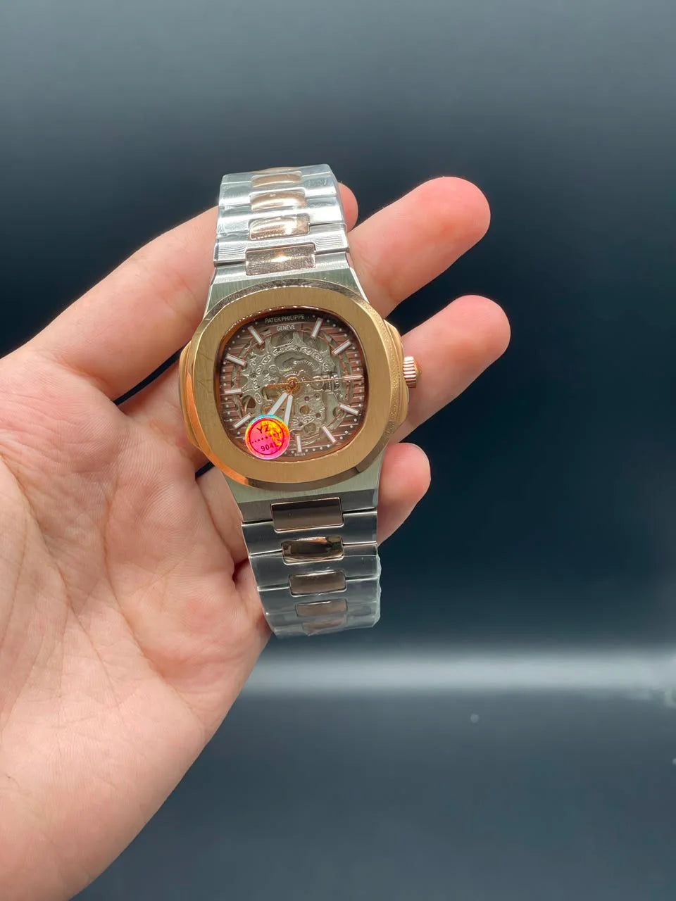 PP Rose Gold And Silver Chain With Red Skeleton Dial Automatic Watch