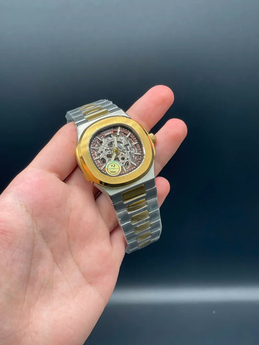 PP Two Tone Chain With Red Skeleton Dial Automatic Watch