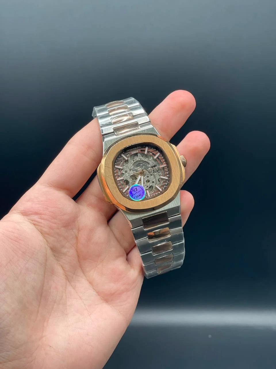 PP Rose Gold And Silver Chain With Red Skeleton Dial Automatic Watch