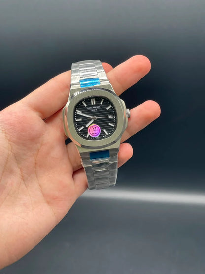 PP Silver Chain With Black Dial Automatic Watch